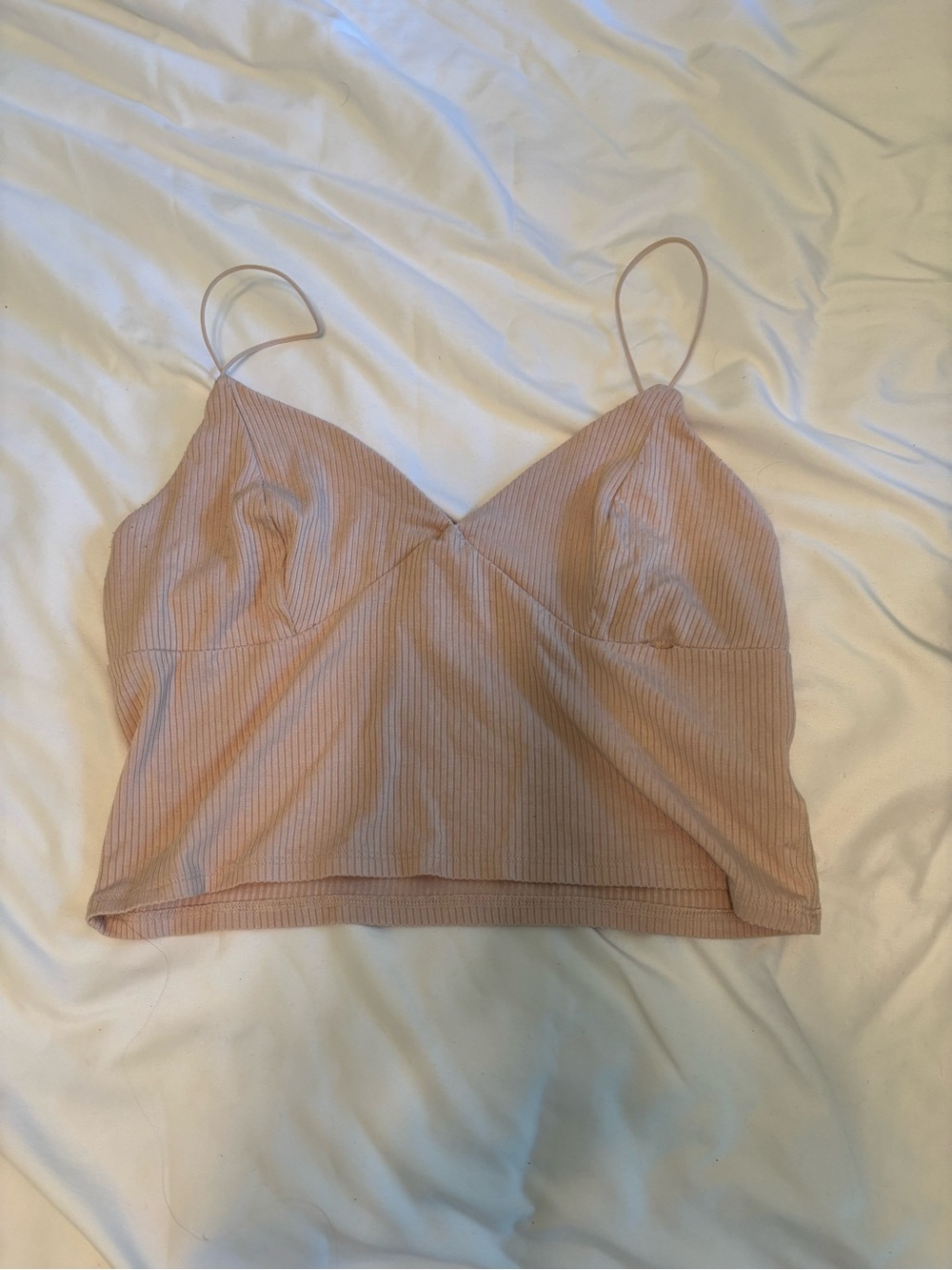 Garage Ribbed Spaghetti Strap Crop Top in Nude Pink